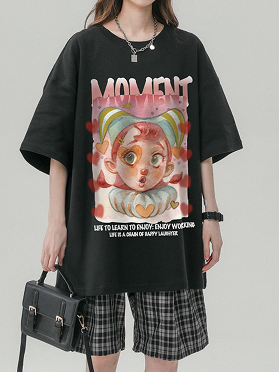 Clown Girl Print Oversize Short Sleeve Top
