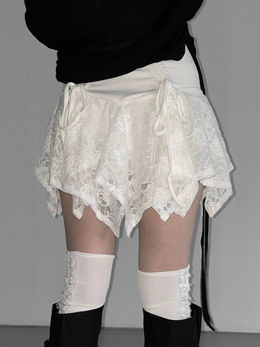 Patchwork Lace Asymmectric Hem Skirt