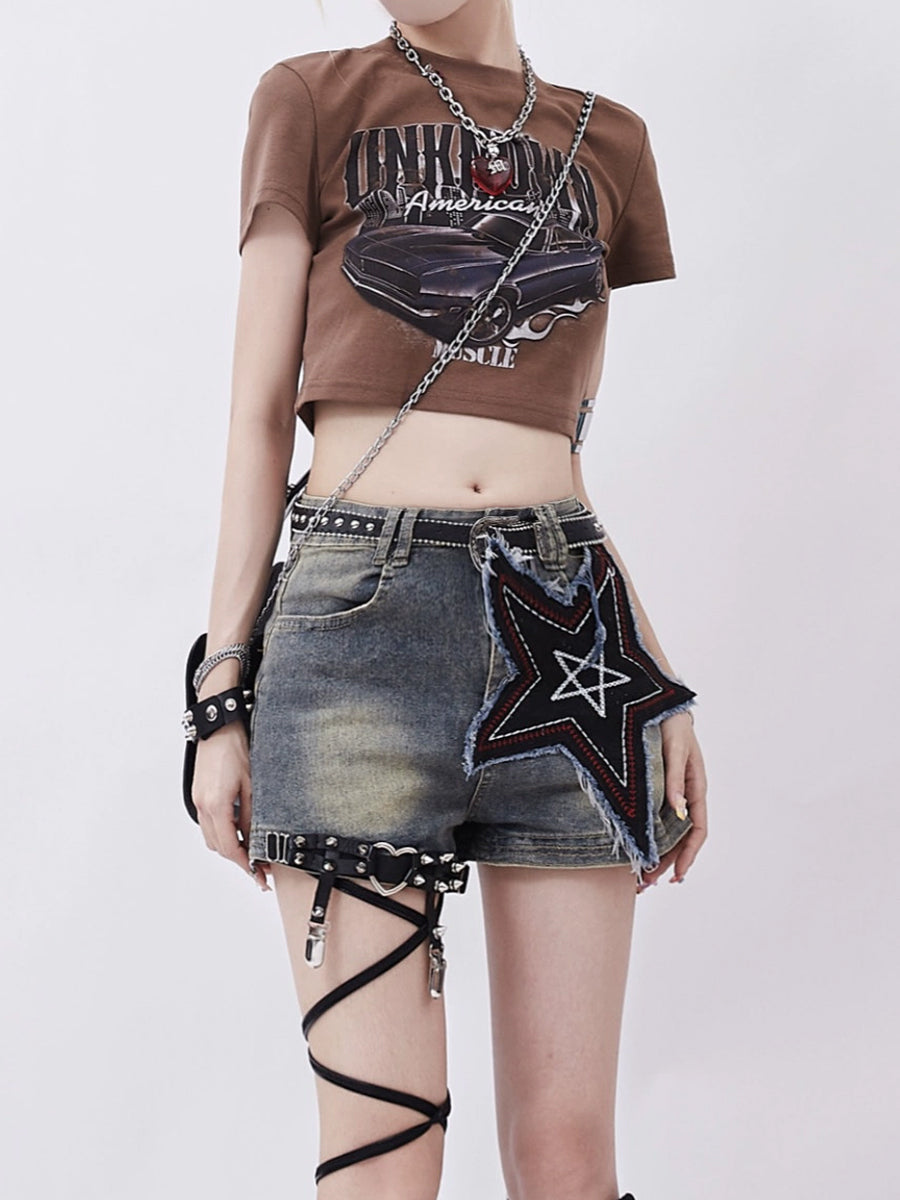 Grey Star Denim Shorts