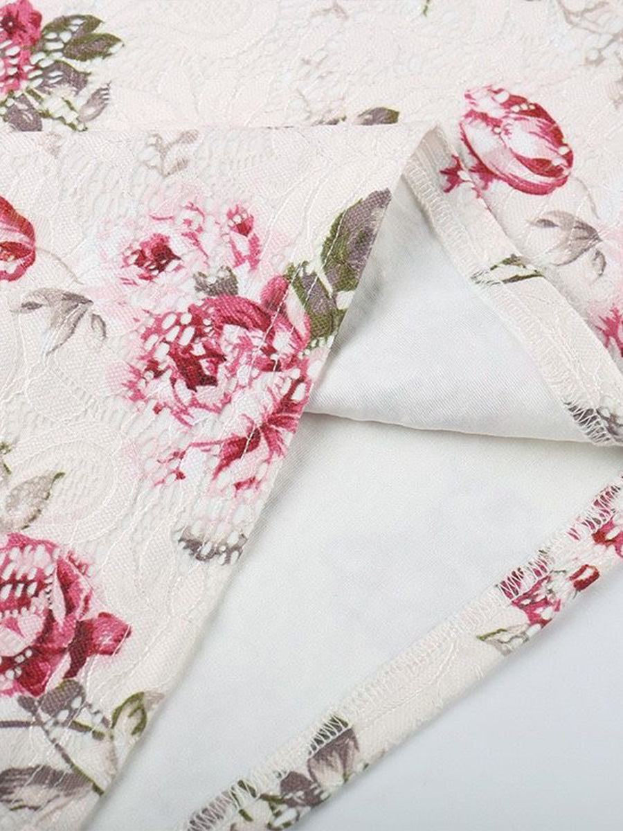 Lace Printed Low Cut Floral Cami Dress
