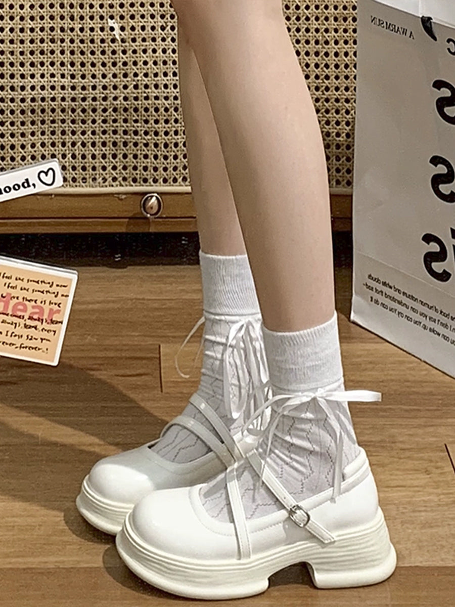 Round Toe Chunky Heeled Ankle Straps Pumps