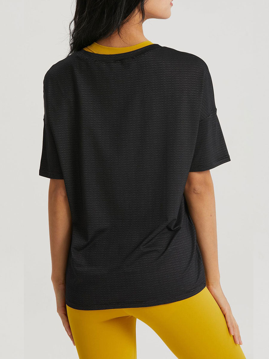 Casual Loose Yoga Top Exercise Top Side Slit Hem Fitness Wear