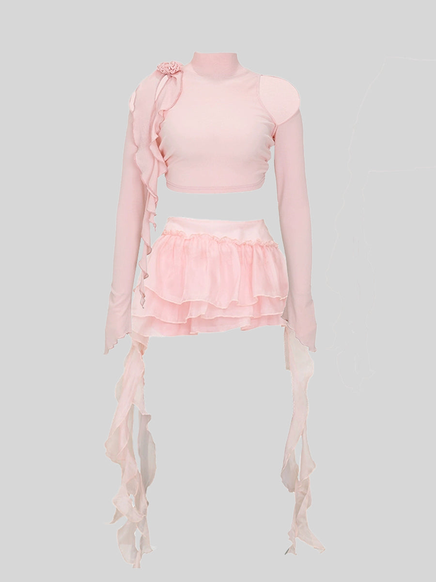 Strapless Long Sleeve Top + Organza Skirt Set