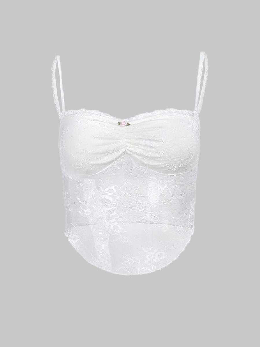 Lace Slim Fit Mesh Perspective Cami Top