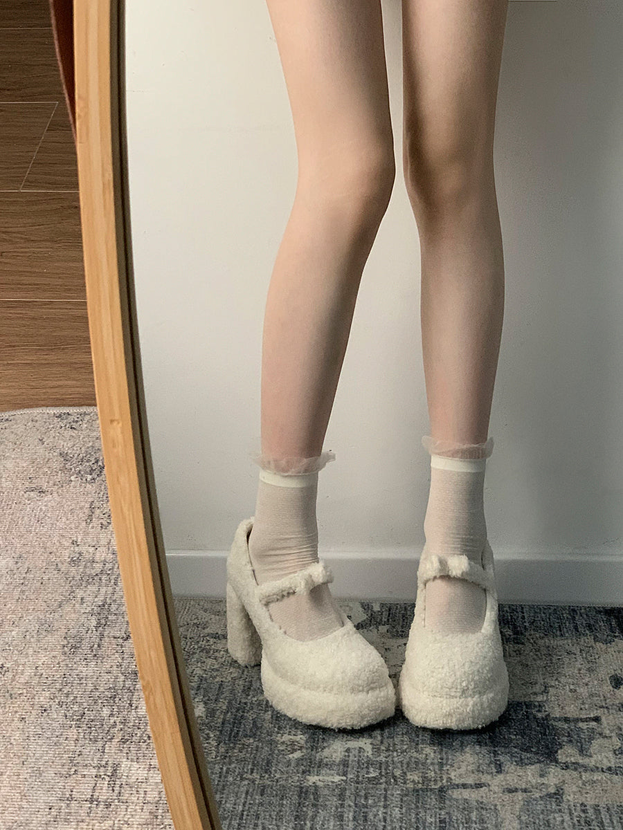 Chunky Heels Fluffy Mary Jane Shoes