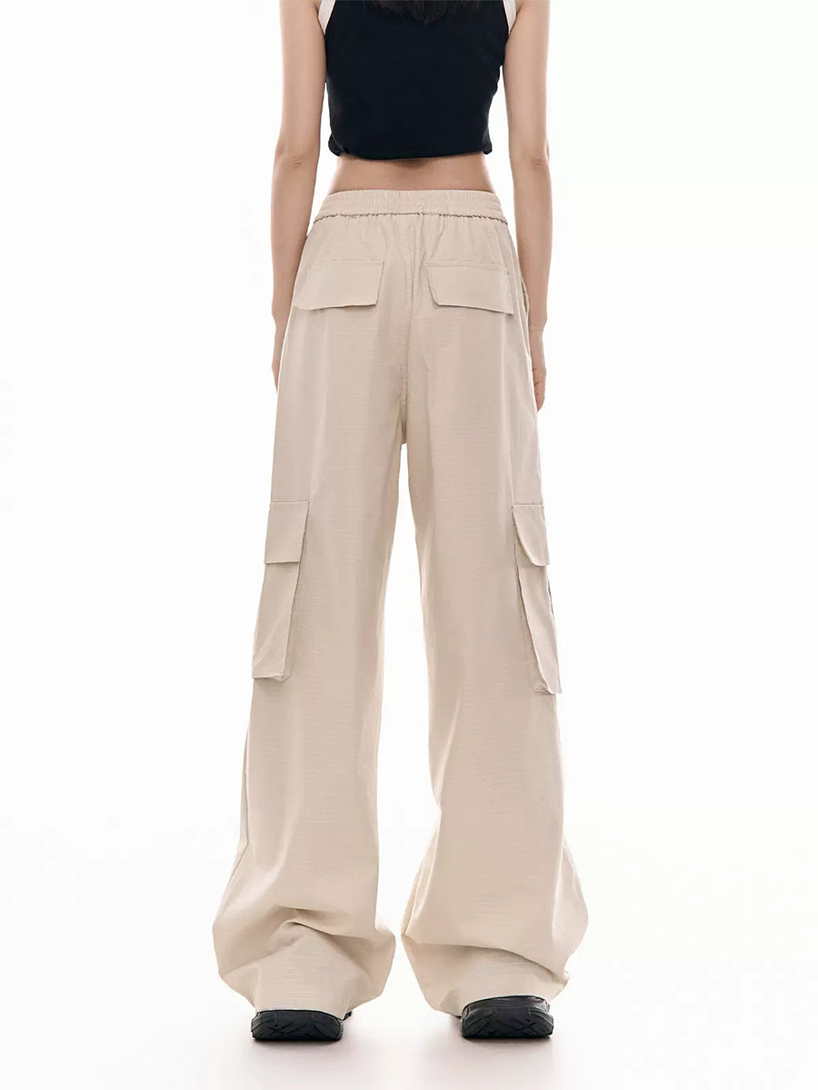 Pink Side Pocket Loose Casual Pants