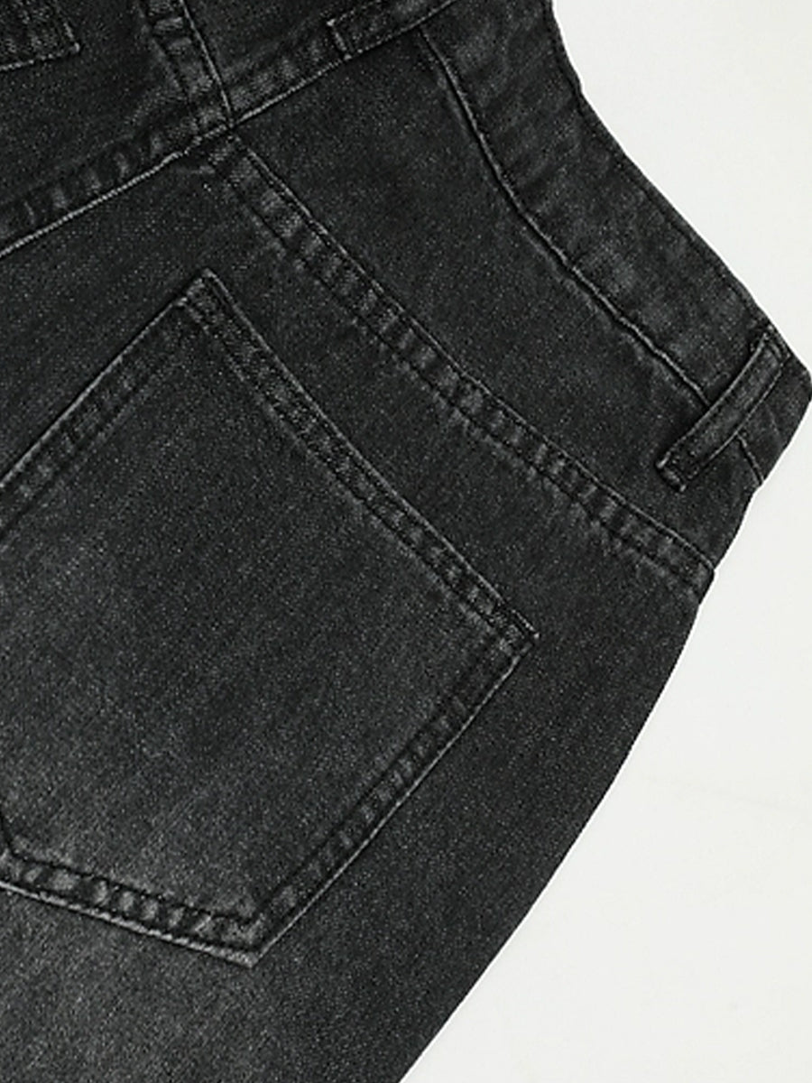 Solid Color Loose Raw Hemmed Long Jeans