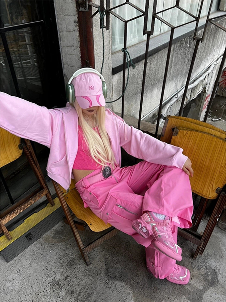 Pink Pockets Casual Loose Pants