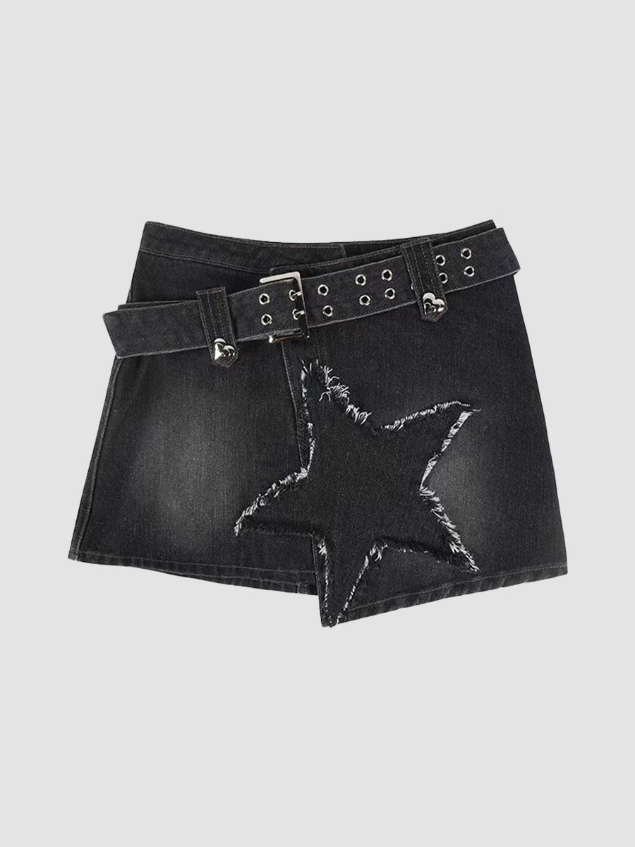 Slim Fit Stars Skirt with Belt