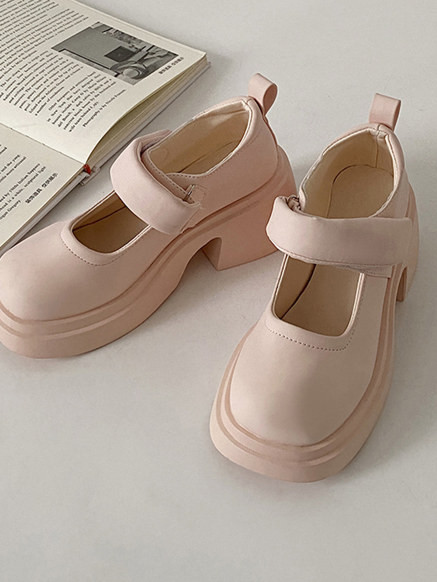 Soft Cloud Velcro Mary Jane Chunky Pumps Shoes(No Socks)