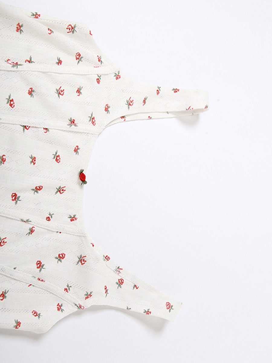 Rose Floral Print Knit Stretchy Cami Top + Long Skirt Two Piece Set