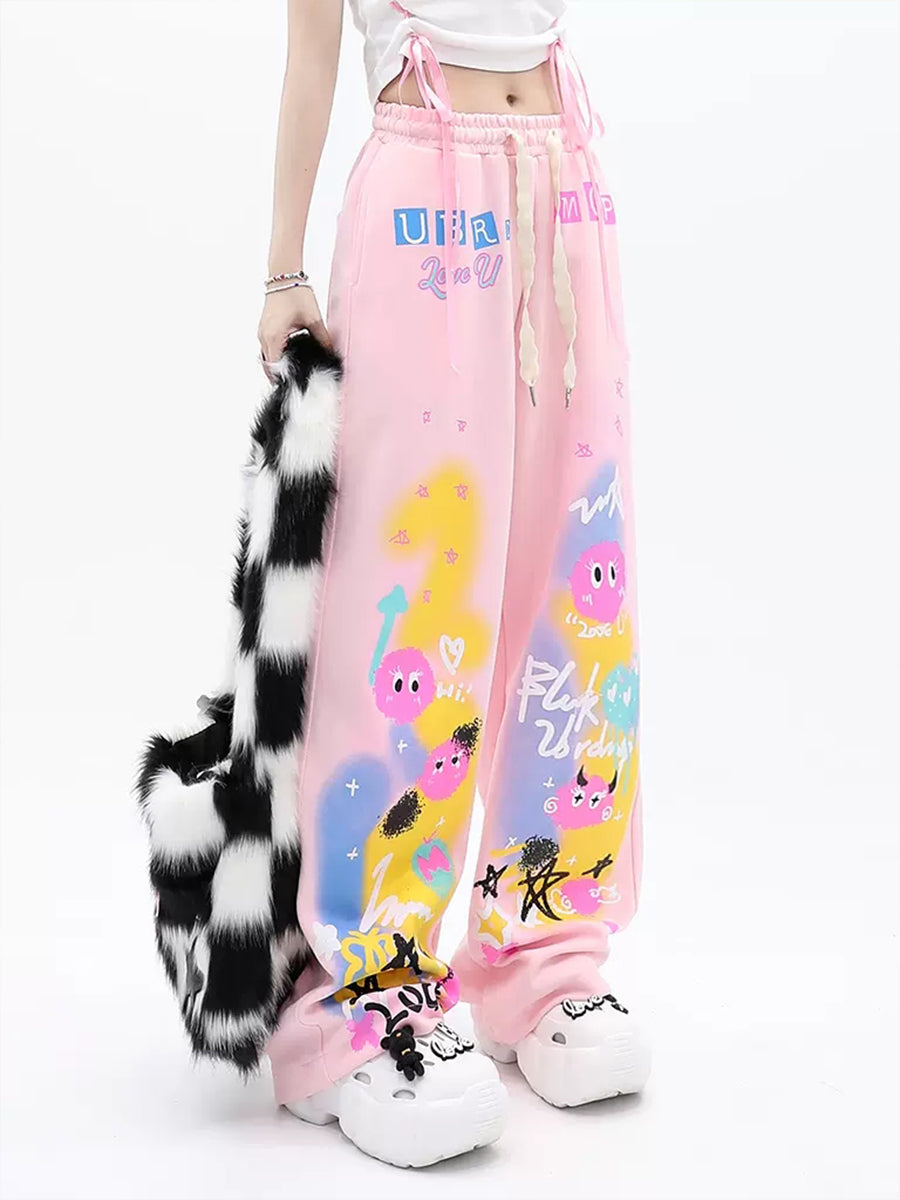 Cute Cartoon Loose Fit Cotton Jeans