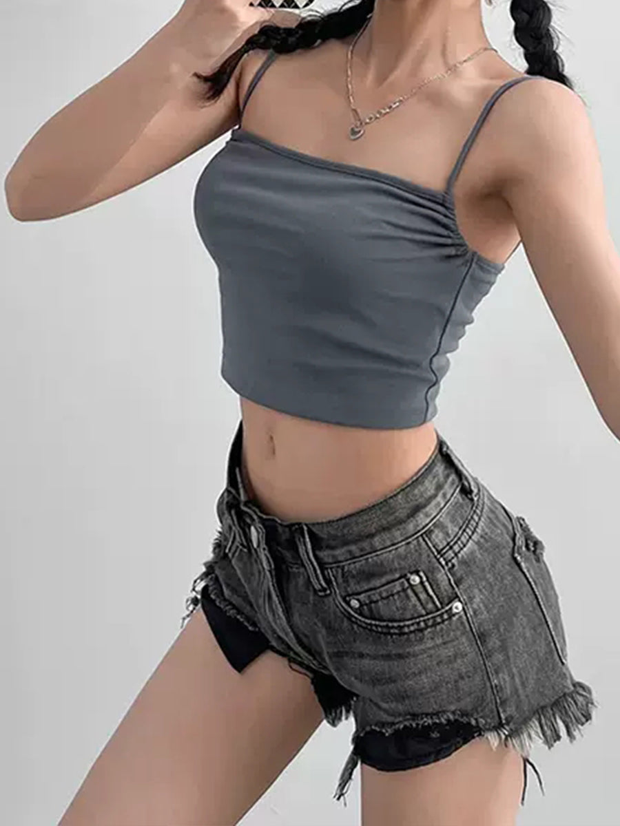 Solid Color Slim Fit Sleeveless Crop Top