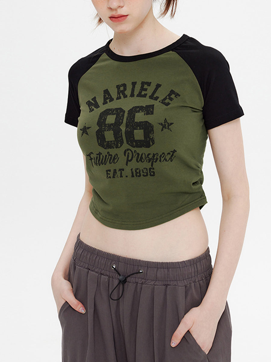 Pleated Print Short Sleeve Top