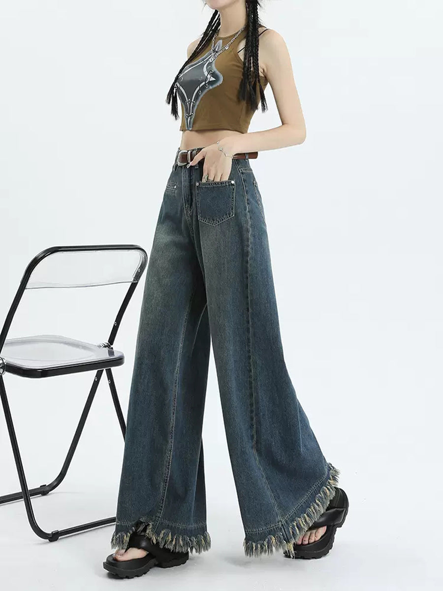 Solid Color Denim Wide Leg Jeans Pants
