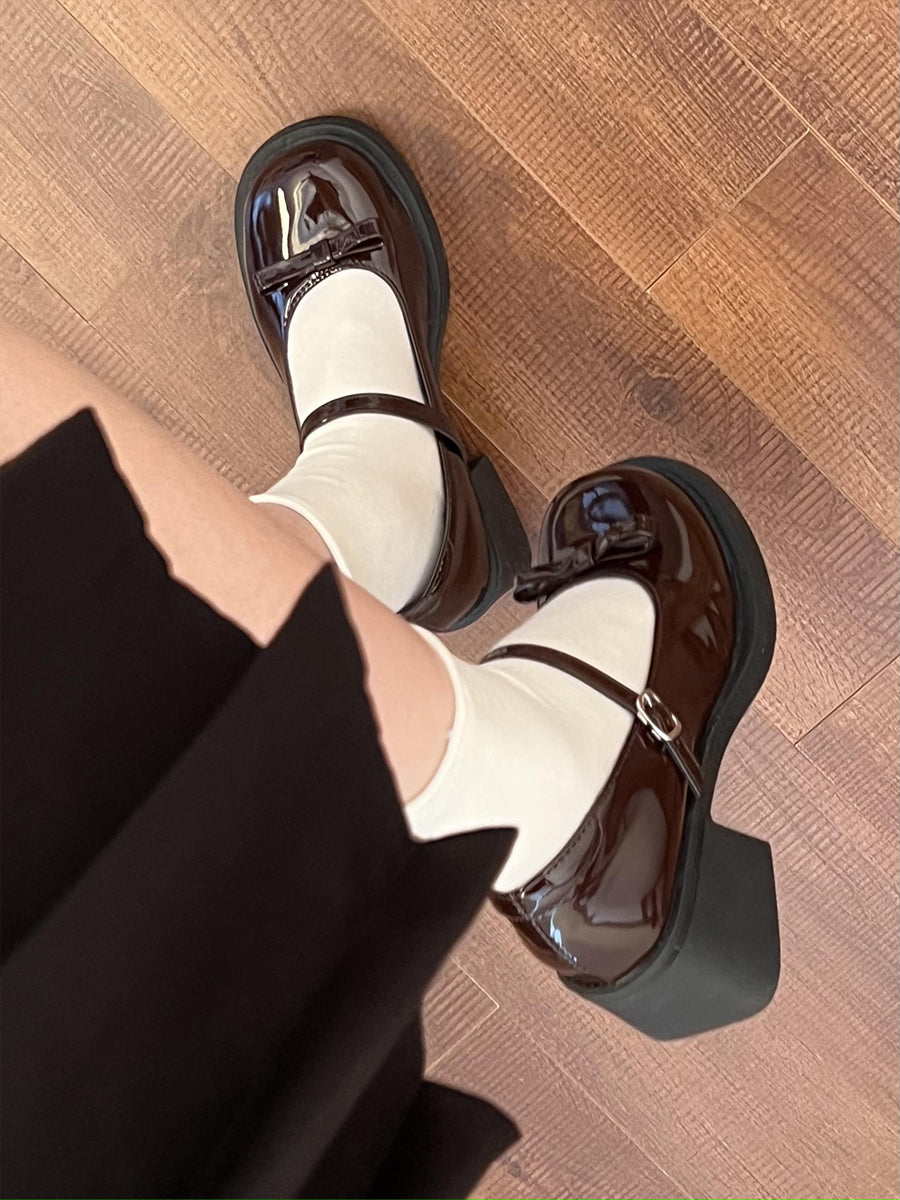 Bow Tie Round Toe Mary Jane Heels Shoes(No Socks)