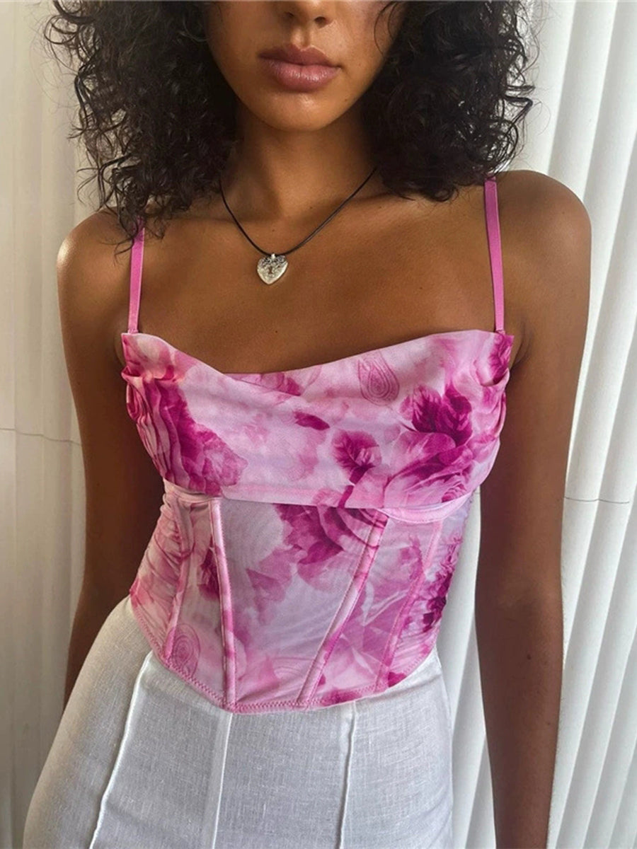 Rose Print Corset Cami Top