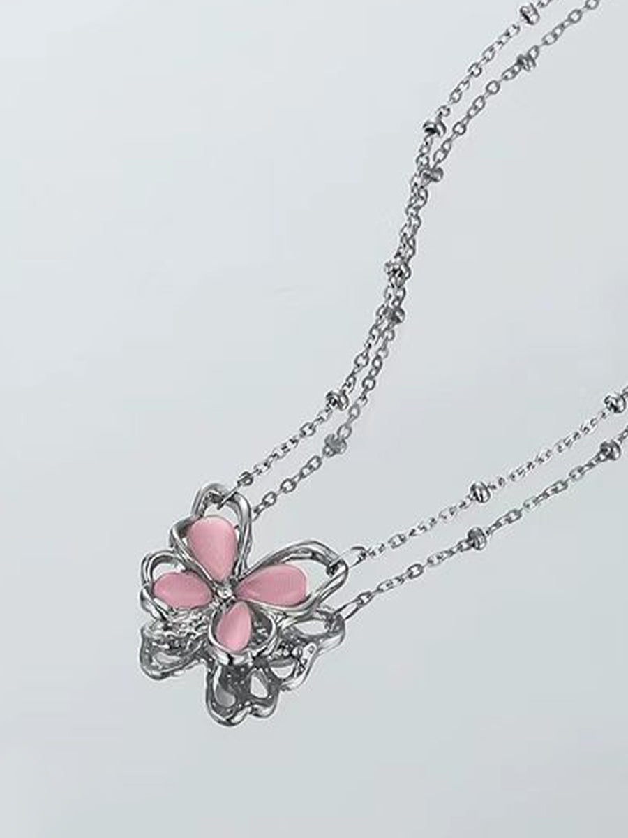 Pink Flame Butterfly Necklace
