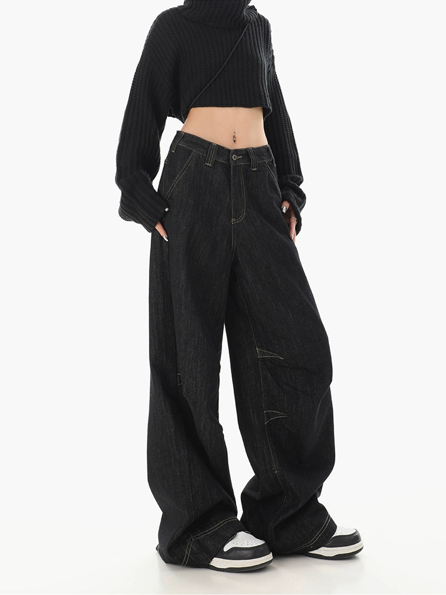 Black Straight Leg Loose Wide Leg Jeans