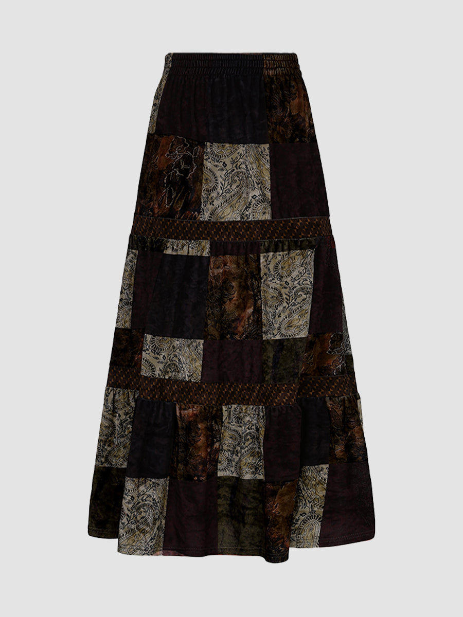 Vintage Totem Patchwork Long Skirt
