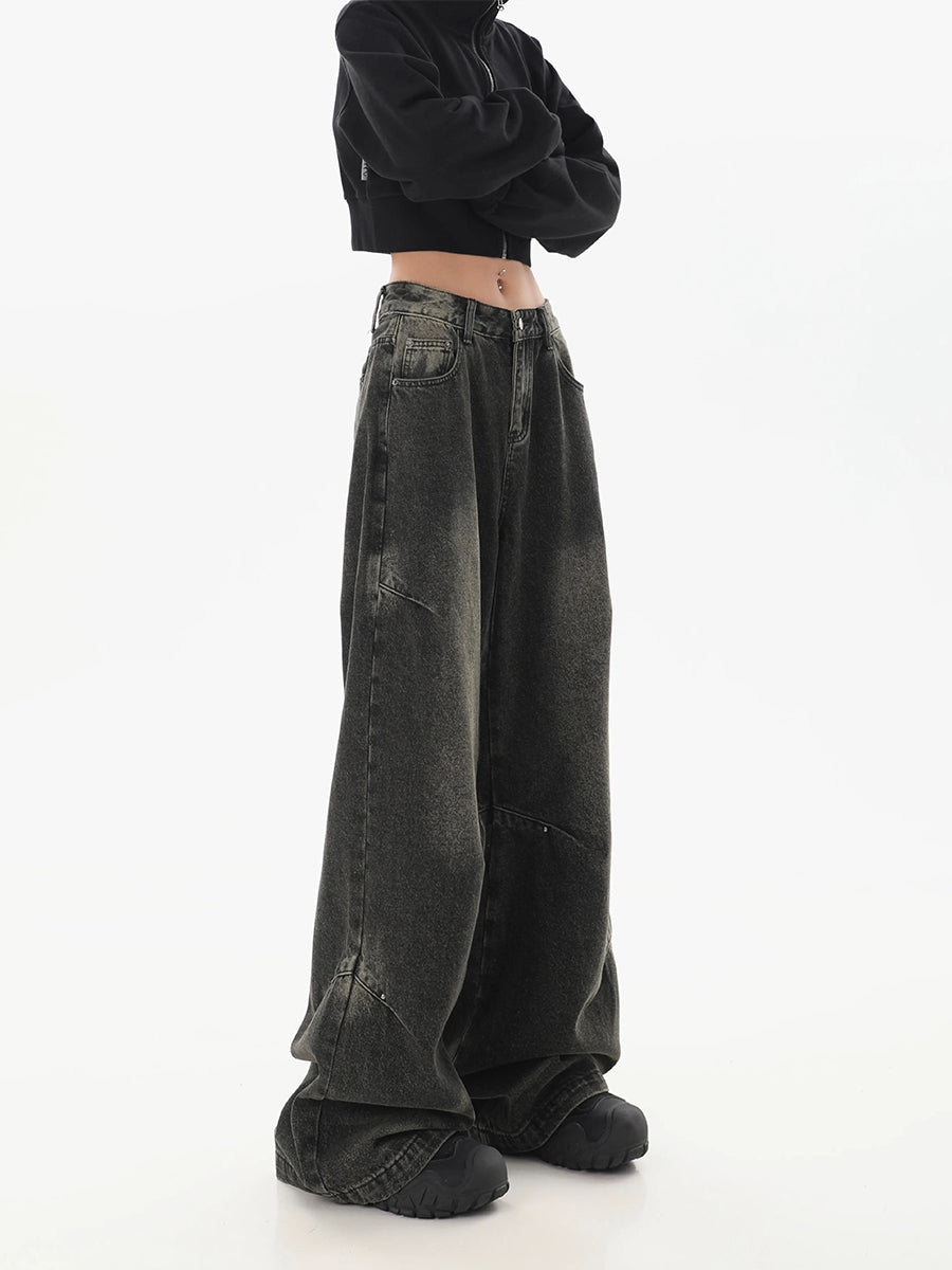 Black Denim Straight Leg Loose Jeans