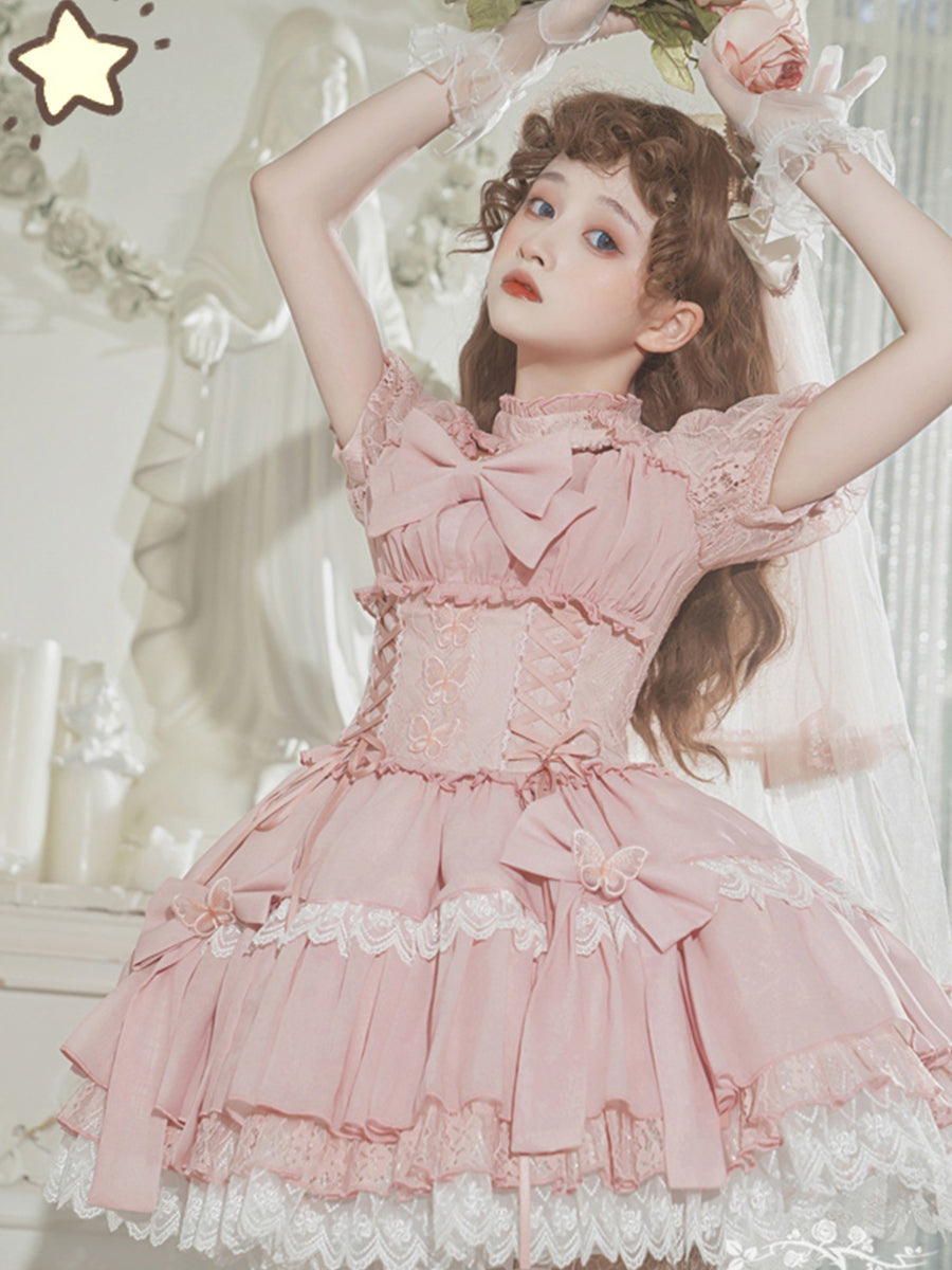 Girls Lolita Princess Dress Kawaii Barbie Long Sleeve Cute Layered Cake Dress