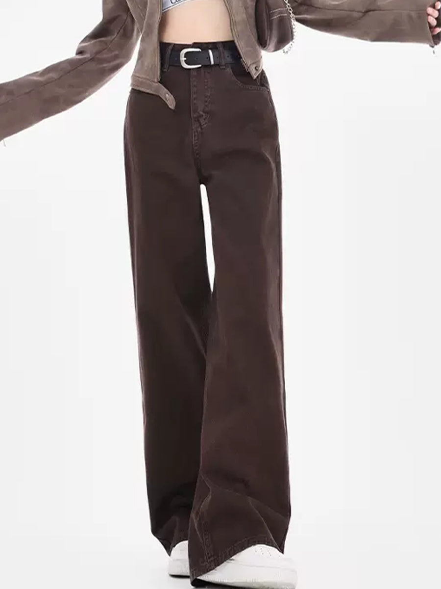 Solid Color Straight Leg Loose Fit Denim Jeans