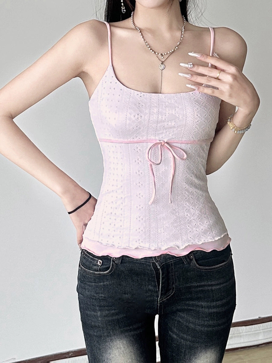 Fake Two Piece Bow Tie Cami Top