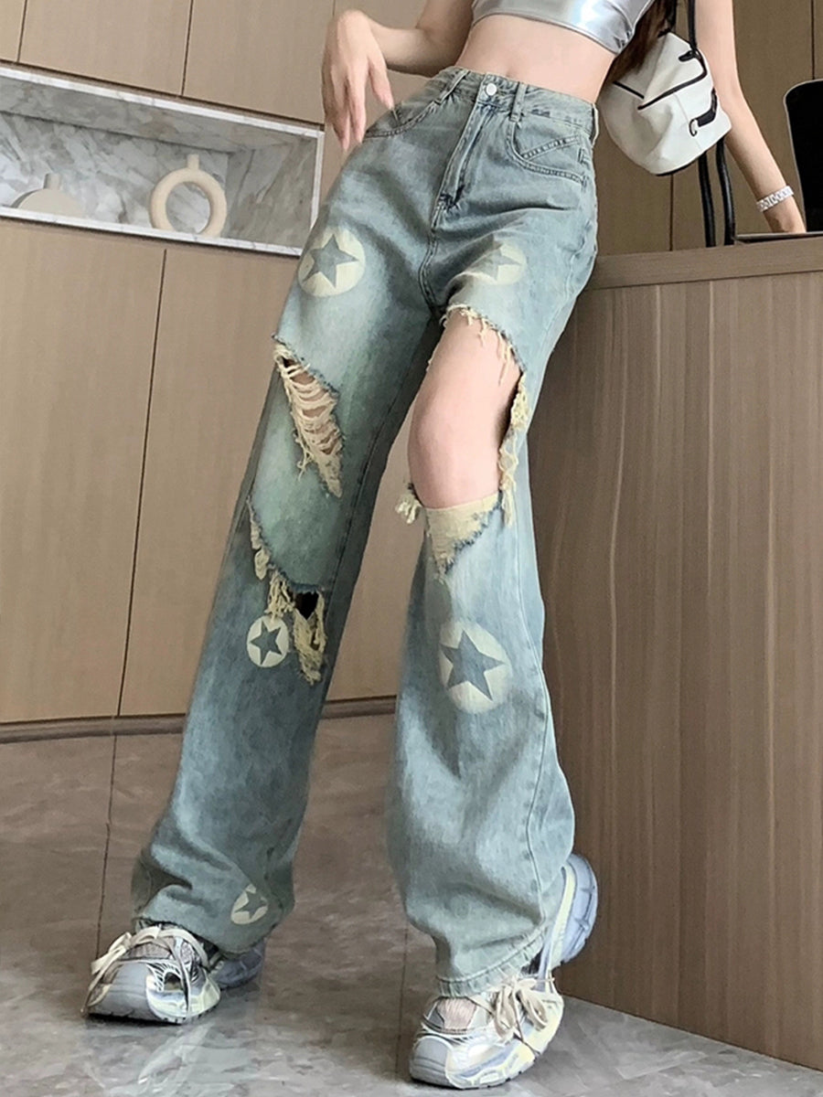 Star Print Denim Jeans