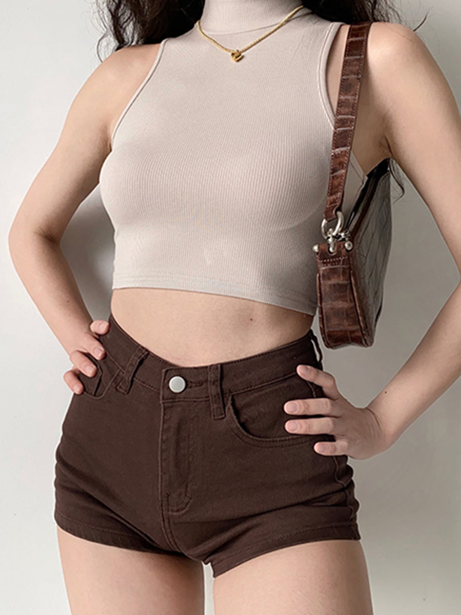 Solid Color Denim Jean Shorts