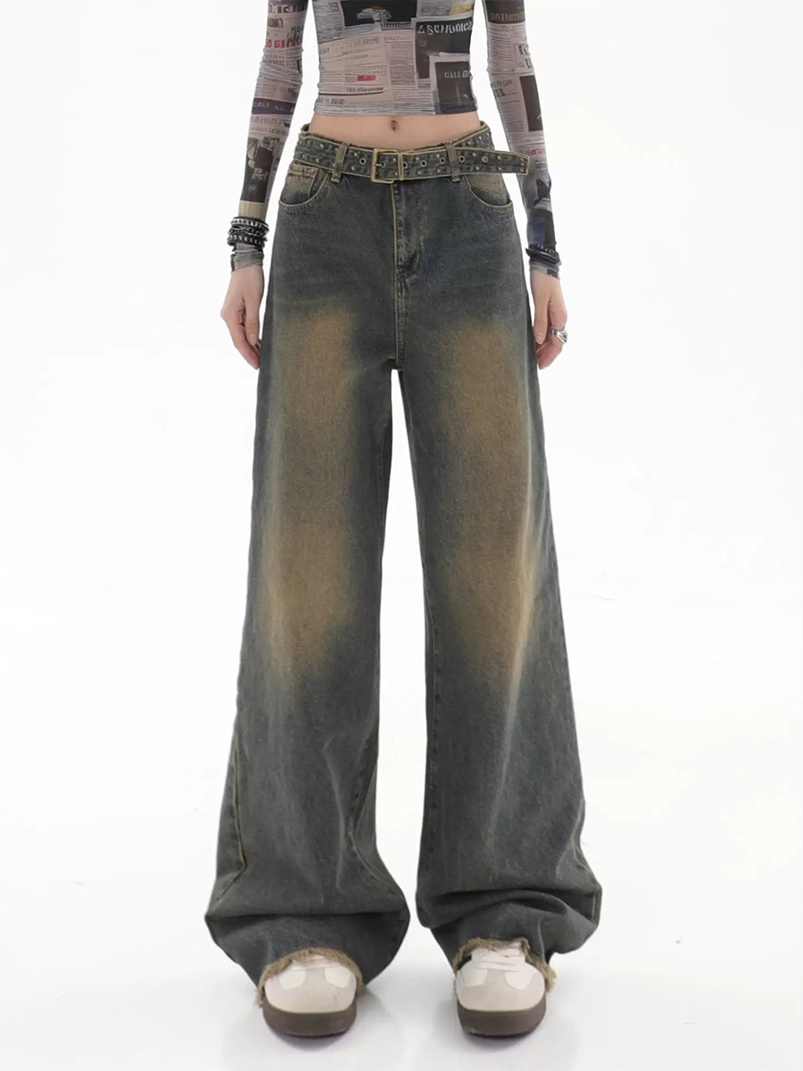 Vintage Loose Raw Hem Denim Jeans