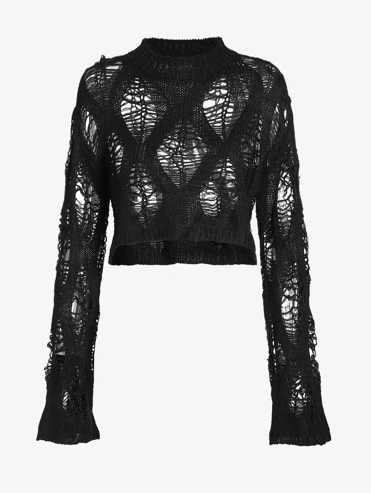 Black Hollow Holed Long Sleeved Woolden Blouse