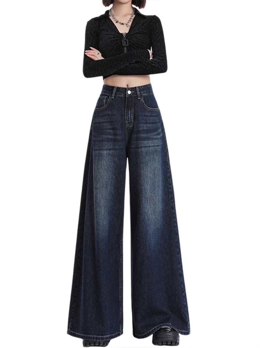 Solid Color Relaxed Fit High Rise Jeans Denim Pants