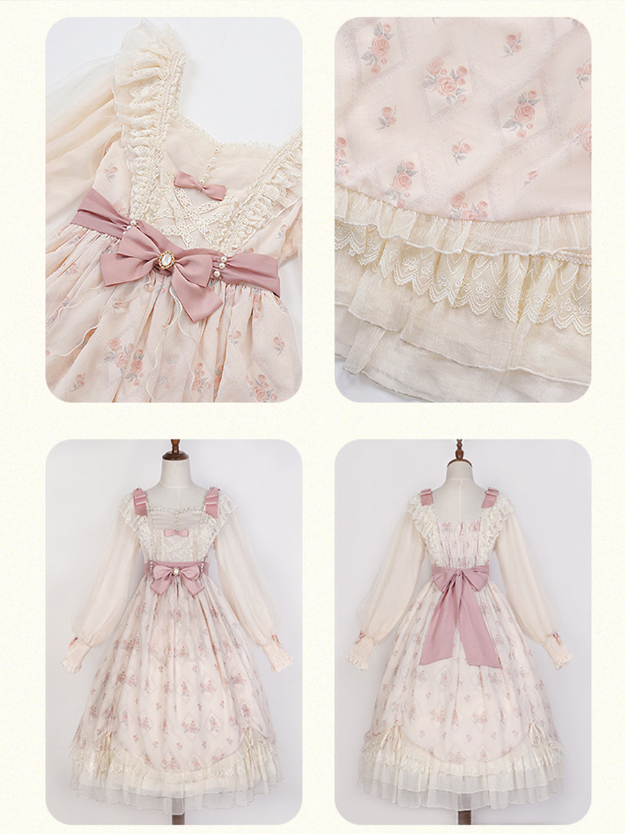 Girls Lolita Princess Dress Kawaii Long Sleeve Chiffon Skirt Cute Girl Dress