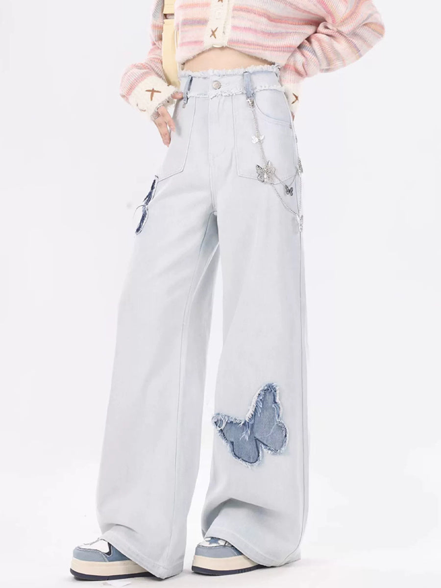 Light Blue Butterfly Denim Jeans