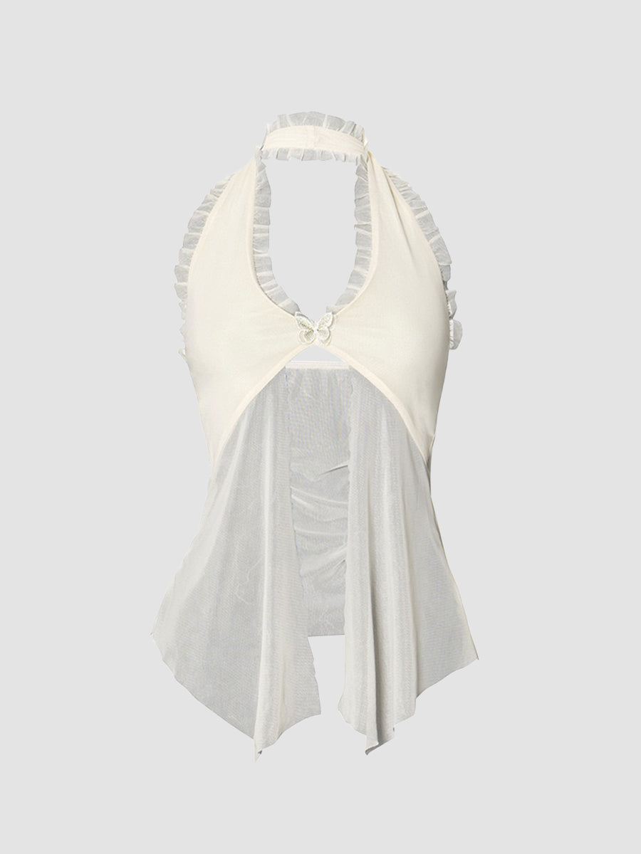 Mesh Floral Accessory Halter Top
