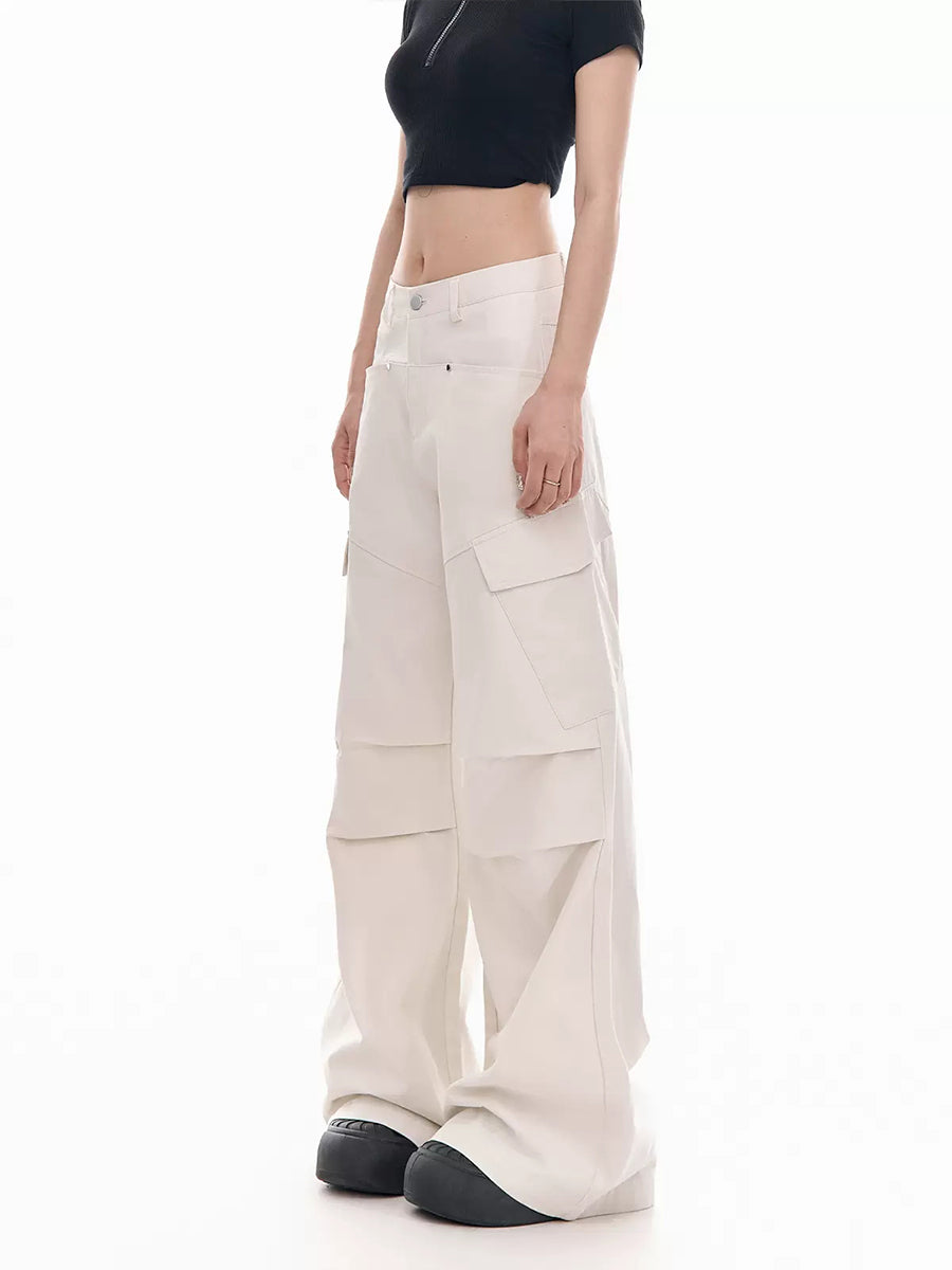Solid Color Loose Casual Wide Leg Cargo Pants
