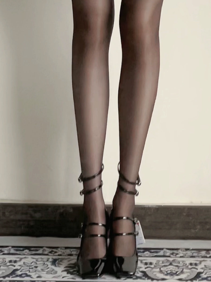 Criss Cross Chunky Heel Black Sandals