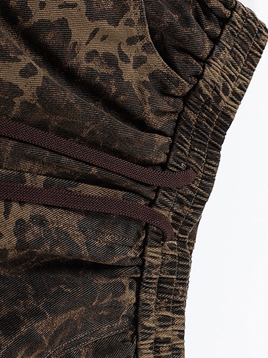 Leopard Print Hip Hop Loose Straight Elastic Banded Waist Wide Leg Pants
