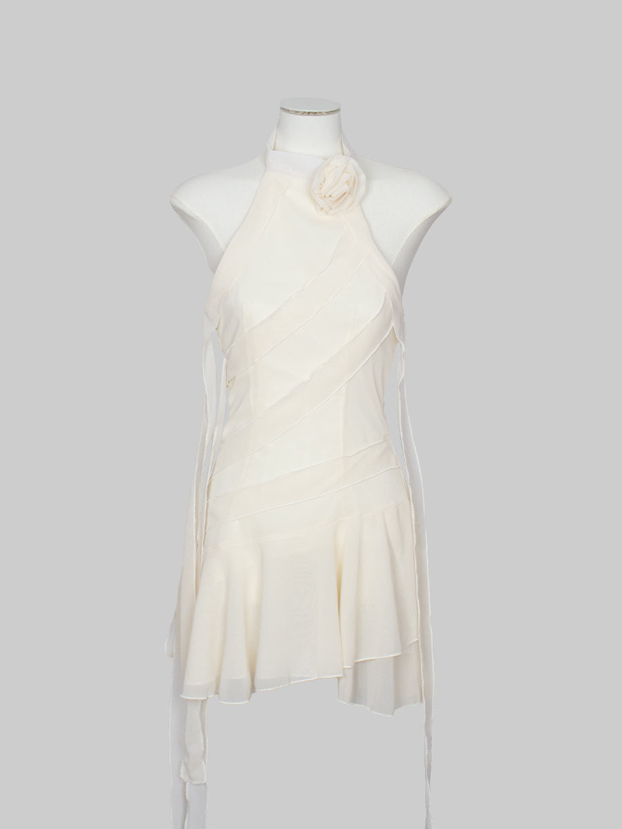 Solid Color Apricot Ribbon Lace Floral Accessories Chiffon Dress