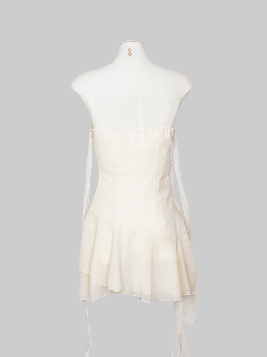 Solid Color Apricot Ribbon Lace Floral Accessories Chiffon Dress