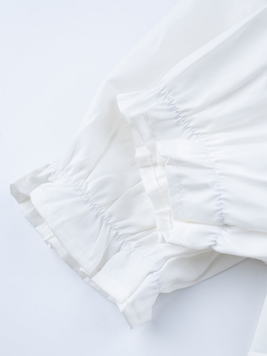 Button-Up Shirt Crop Top with Red Bow-tie