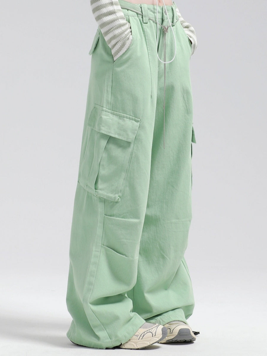 Solid Color Cargo Butterfly Decoration Loose Casual Pants with Butterfly Chain Belt