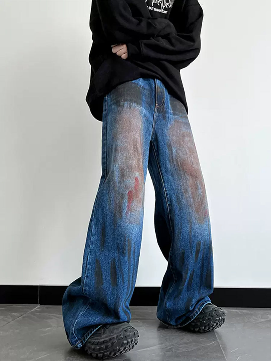 Vintage Tie-Dye Blue Loose Jeans