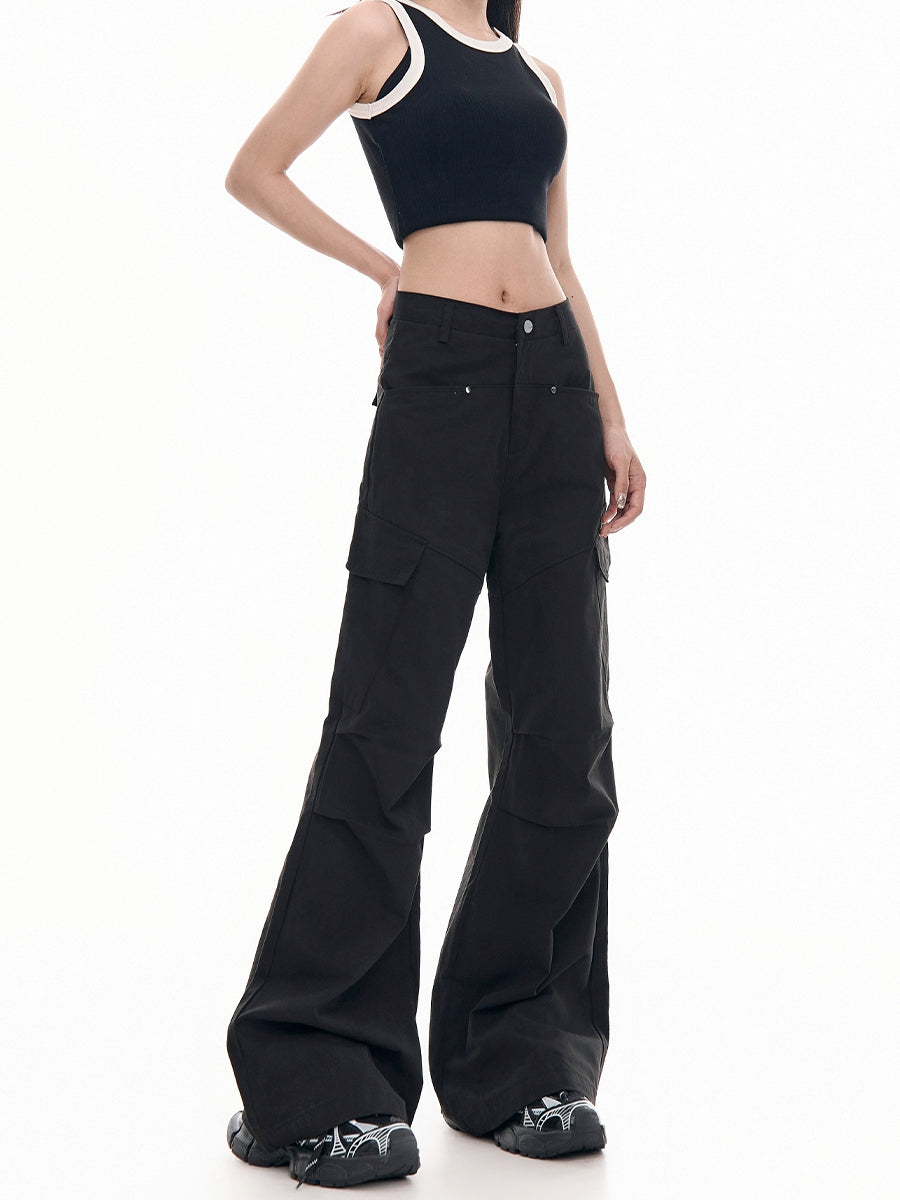 Solid Color Loose Casual Wide Leg Cargo Pants