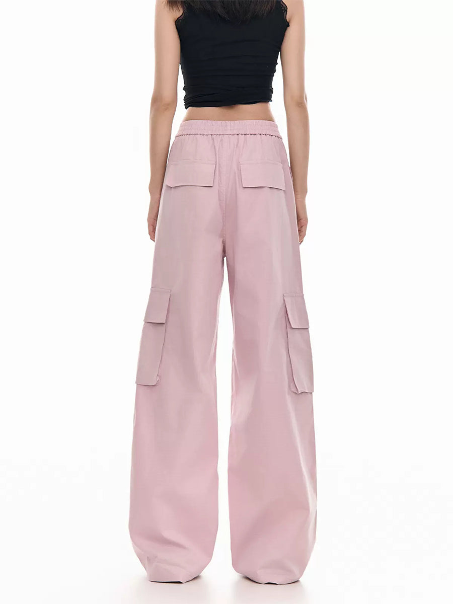 Pink Side Pocket Loose Casual Pants