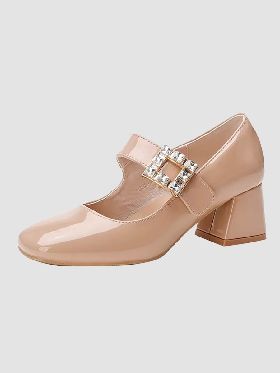 Solid Color Ankle Strap Chunky Heeled Platform Pumps