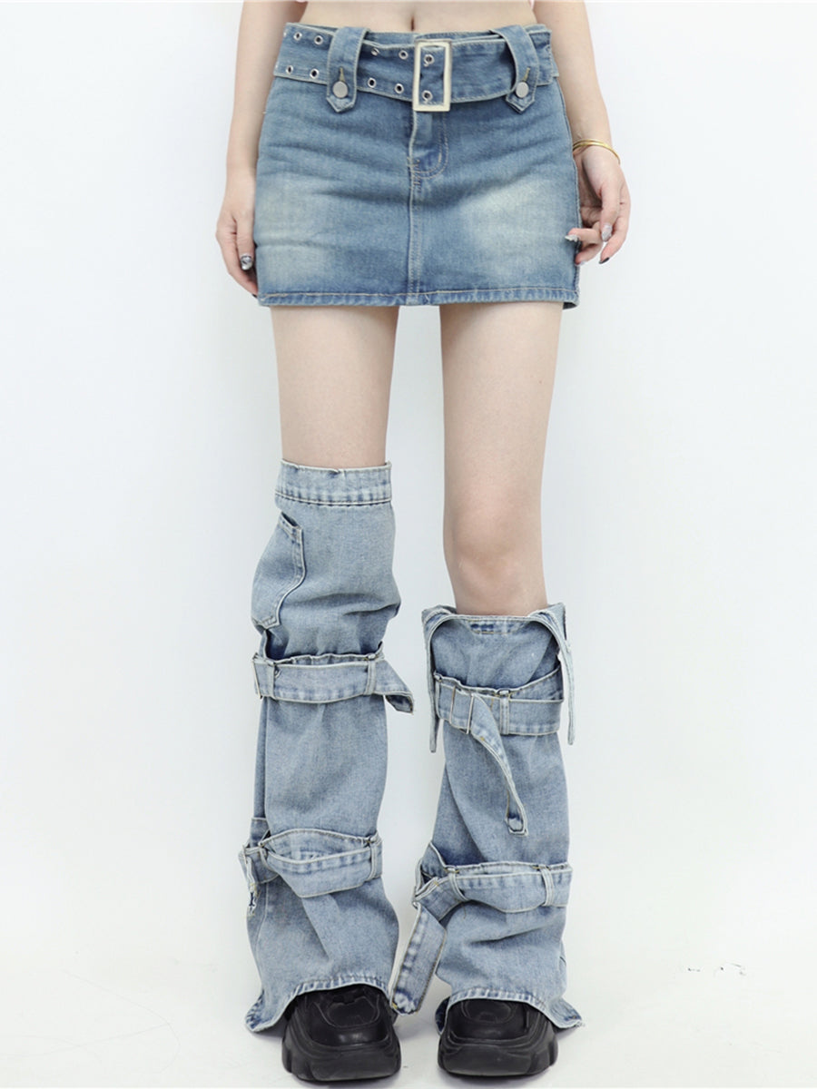 Blue Denim Shorts with Socks Set