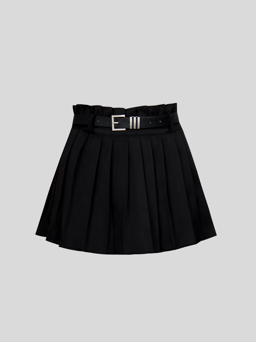 Fake Two Piece Top + Pleated Skirt Set