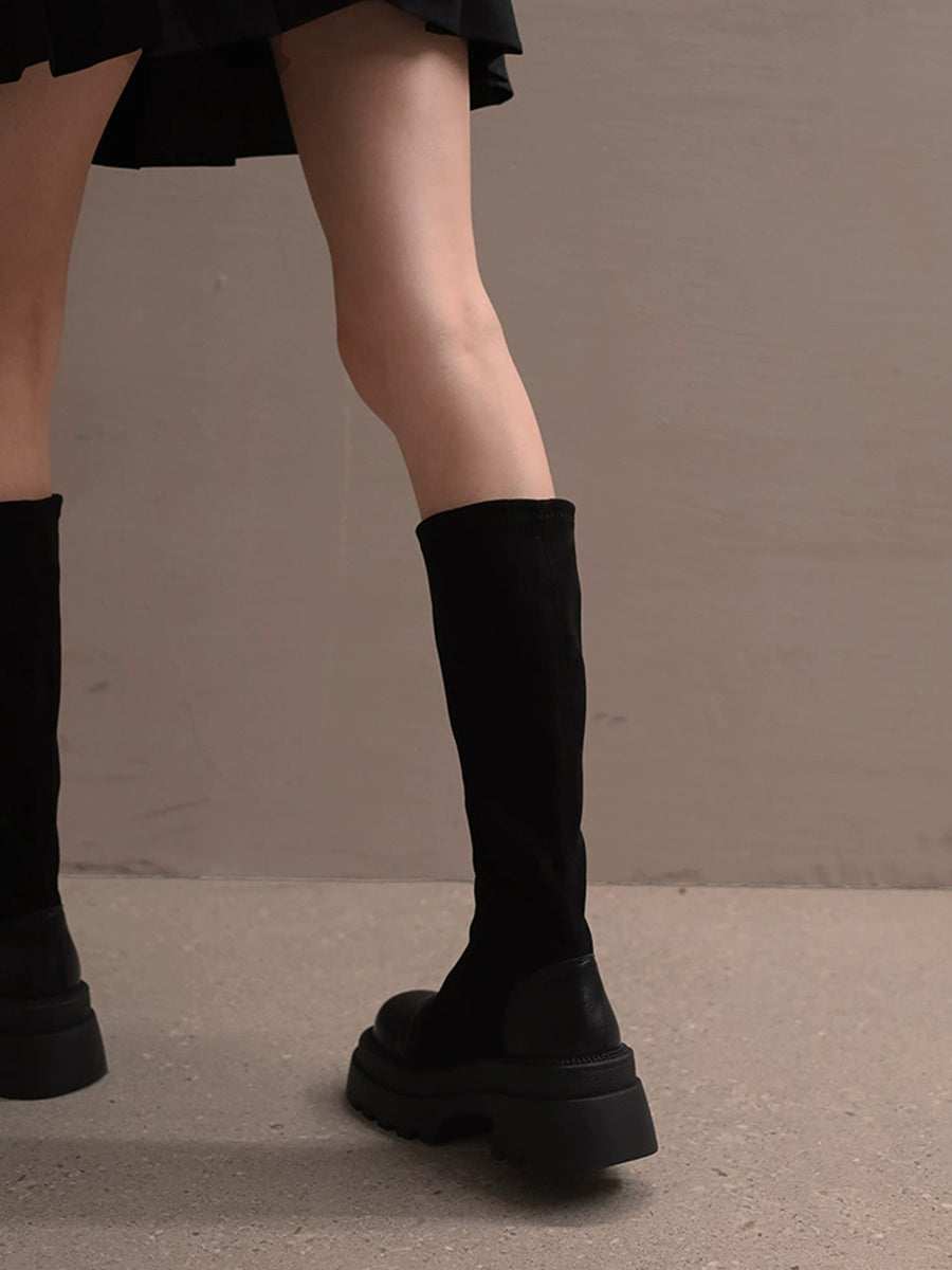 Women's Solid Color Zipper Height Increase Soft Solid Color Boots